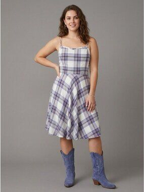 Gap Prairie Cowboy Twee Coquette Whimsy Plaid Cowl Neck A-Line Dress Size Large